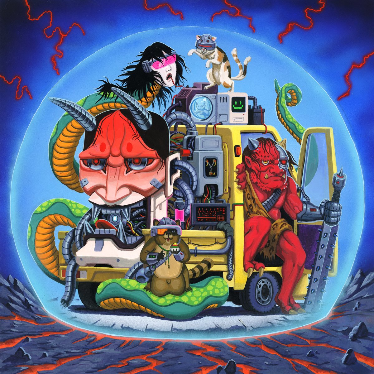 artpm's tweet image. Cyber Yokai Time Force, 12x12,  acryla gouache on paper.