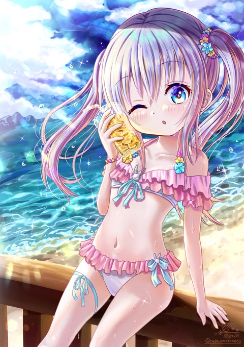 水着ツインテールチノちゃん #イラスト #ご注文はうさぎですか #香風智乃