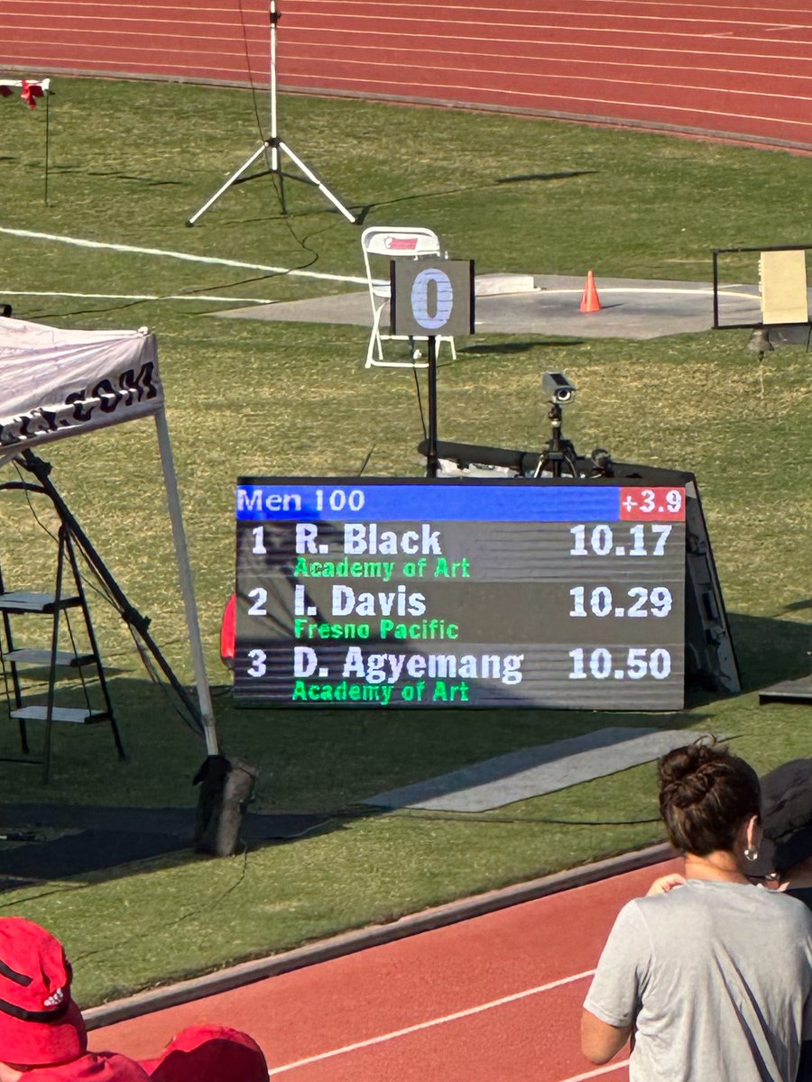 MrCBDavis's tweet photo. Our son Isaac out here PRing in his Conf Champ events today:
-Long Jump = 7.41 meters (24.3ft)
-100m = 10.29 seconds
@morganrdvs and I are so glad we get to witness it in person and cheer him on! And today is just the prelims. Tomorrow is the finals. 😤 #letsgodavis #weouthere https://t.co/3Q5Cyfh7bG
