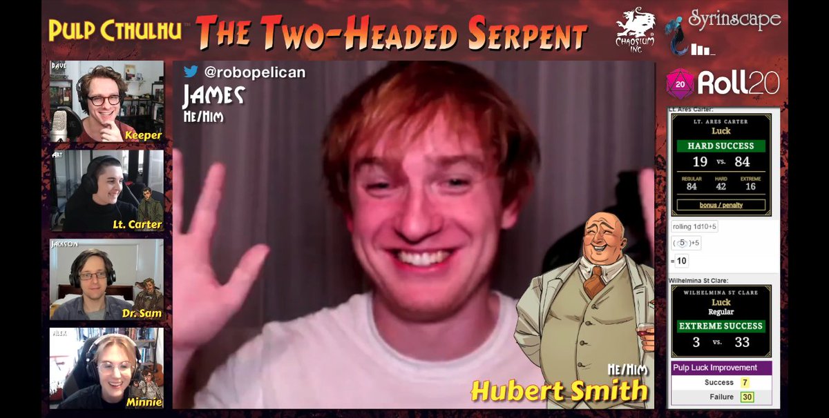 Chaosium_Inc's tweet photo. Tirer les marrons du feu! James @robopelican is travelling in France this week, and it's 2:30am there, but he's stayed up especially late to be part of this week's Two-Headed Serpent with his Stream of Chaos pals - live now on Twitch:
https://t.co/3JGRtZE96A https://t.co/uaIot6AklY