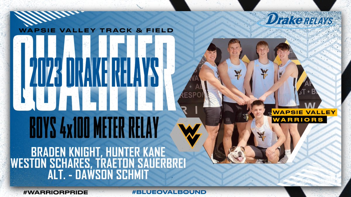 Blasting off for the blue oval!

Wapsie Valley's boys &amp; girls 4×100 meter relay teams both qualified for the 2023 <a href="/DrakeRelays/">Drake Relays</a>! They will run in Saturday morning's prelims girls @ 9:15 AM/ boys @ 9:43 AM.
#WarrriorPride #WVTF #BlueOvalBound