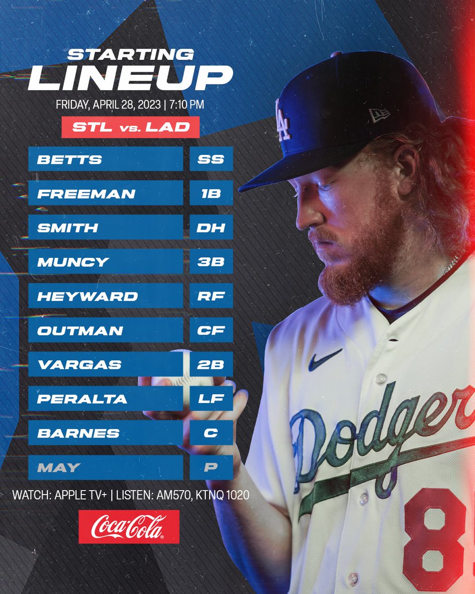 Dodgers's tweet photo. Tonight's #Dodgers lineup vs. Cardinals: https://t.co/x0Z9dwqhB6