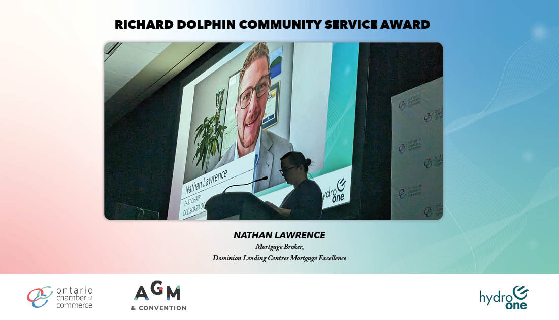 OntarioCofC's tweet photo. Congratulations to @NLawrence_TBay of @DLCCanadaInc for winning the Richard Dolphin Community Service Award. 

This award is presented to a #ONChamberNetwork board member who is dedicated to community service and consistently goes above and beyond. #OCCAGM2023 #GrowingTogether https://t.co/5tQQYYhOa6