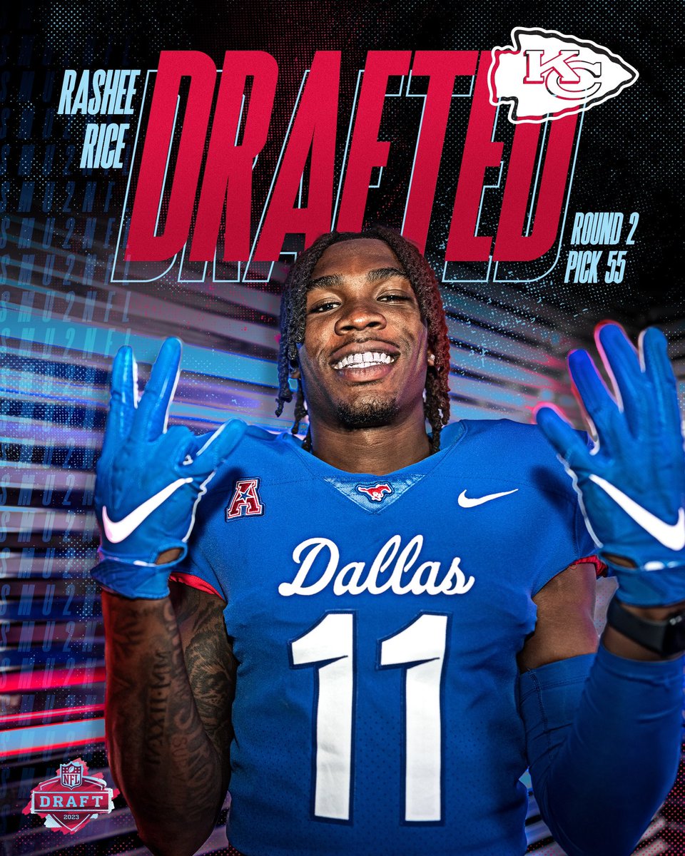 REEEEEEDDDDD KINGDOM! ❤️💛

In the 2nd round of the 2023 #NFLDraft, the <a href="/Chiefs/">Kansas City Chiefs</a> select none other than OUR GUY <a href="/RICERASHEE11/">Doub11e_R</a>! 

#SMU2NFL | #PonyUpDallas