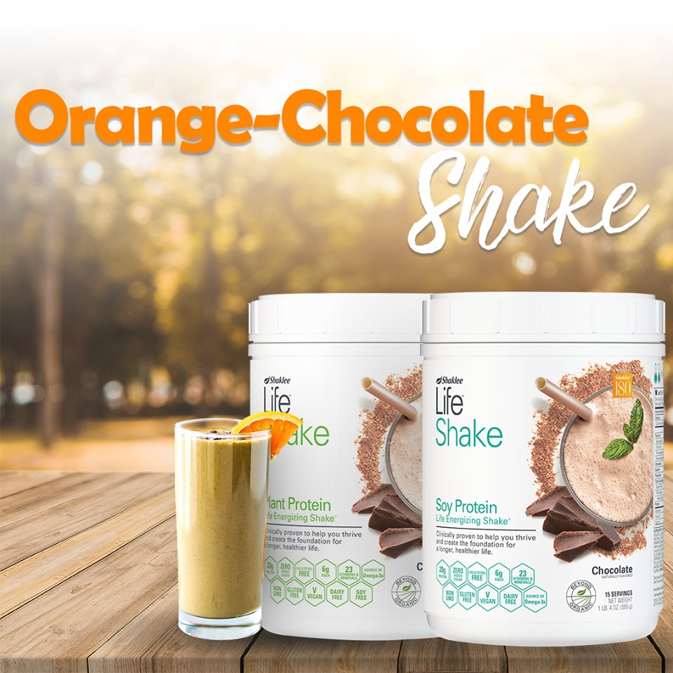 Orange Chocolate Shake 

Ingredients: 
2 scoops Life Shake Chocolate 
2 mandarin oranges (peeled) 
1/3 cup low-fat coconut milk 
8 oz. cold water 

Directions: 
Shakes taste best cold. 
Blend all ingredients together with ice in a blender until creamy. 
bit.ly/2kJ0xeh