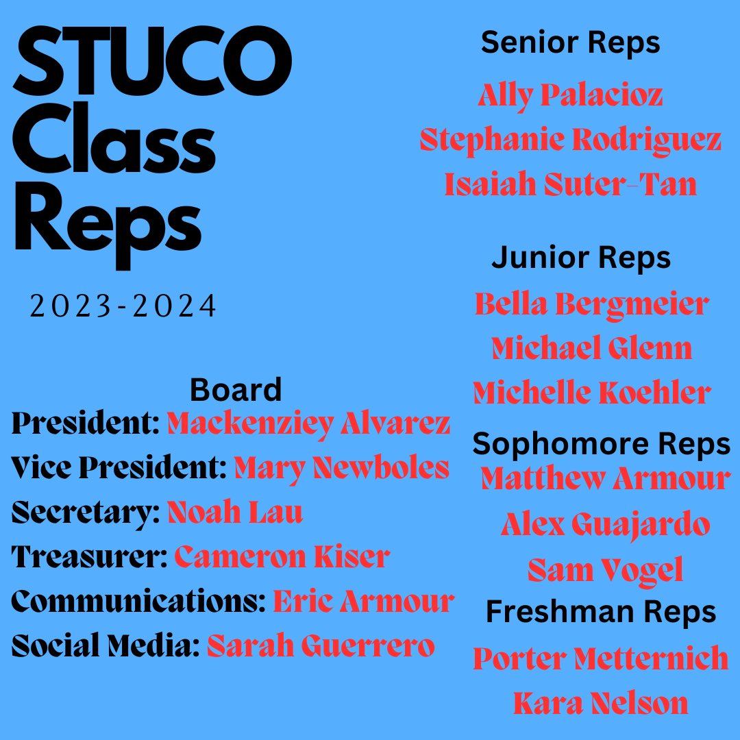 Congrats to the 2023-2024 STUCO board and reps!!