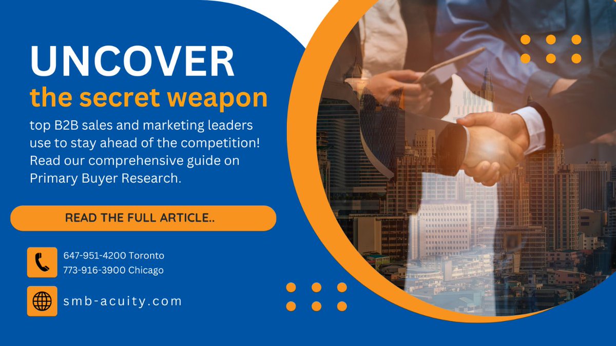 💡 Uncover the secret weapon top B2B sales and marketing leaders use to stay ahead of the competition! Read our comprehensive guide on Primary Buyer Research: smb-acuity.com/unlocking-b2b-… #B2BSuccess #PrimaryResearch