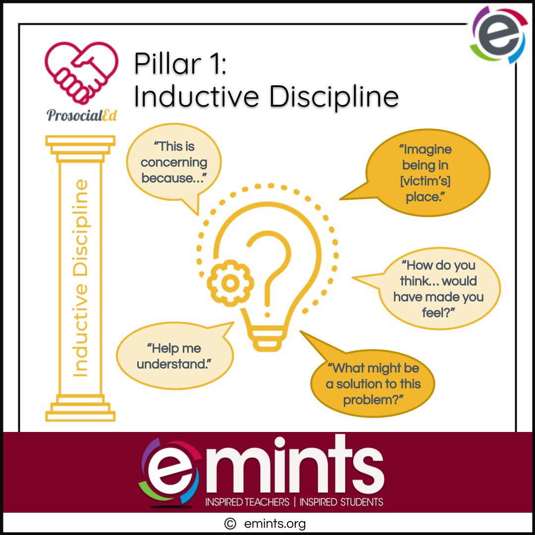 higginsb's tweet image. Inductive discipline is a positive &amp;amp; highly effective approach to discipline. In this approach, discipline is used as a teaching moment to help students learn how they should behave &amp;amp; why they should behave that way. @emintsnc #eMINTS #emintsTips #TipCards #TuesdayTip