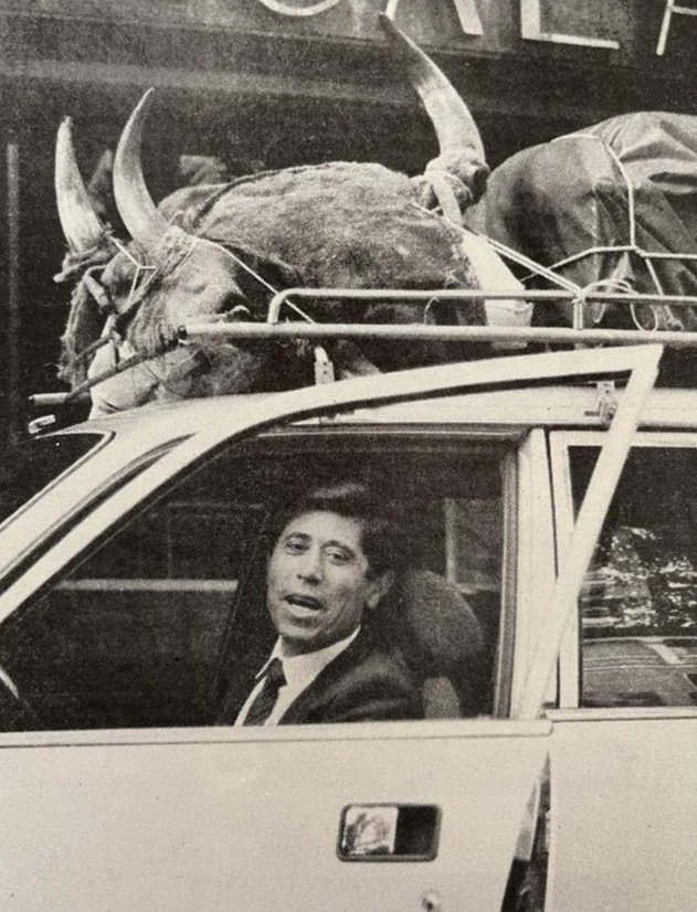 coscovillal's tweet photo. Manuel Ruiz "Manili". En la baca del coche de cuadrillas las cabezas de los dos toros de Miura con los que horas antes había cambiado su carrera. Corría el año 1988 en Madrid.

- 📸: Carlos Arévalo. https://t.co/Bl8RmZ4z06