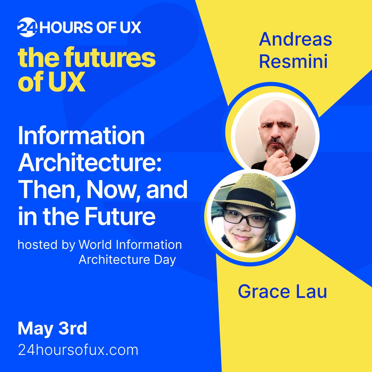 IAC - Information Architecture Conference #IAC25 (@theiaconf) on Twitter photo We look forward to #IAC23 Speaker <a href="/resmini/">Andrea Resmini</a> and <a href="/lauggh/">Grace G Lau // 刘展荷</a>'s conversation about "Information Architecture: Then, Now, and in the Future" at 24 Hours of UX on May 3rd.
Come join us!
Register now lnkd.in/gA6UHKHJ We look forward to #IAC23 Speaker <a href="/resmini/">Andrea Resmini</a> and <a href="/lauggh/">Grace G Lau // 刘展荷</a>'s conversation about "Information Architecture: Then, Now, and in the Future" at 24 Hours of UX on May 3rd.
Come join us!
Register now lnkd.in/gA6UHKHJ
