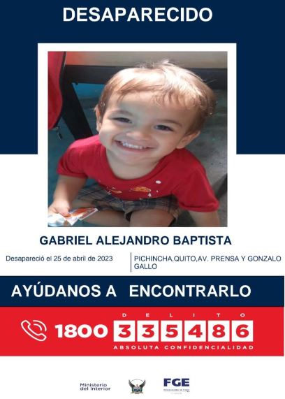 🚨ATENCIÓN | Si tienes información sobre la ubicación de MERCHAN SALAZAR GÉNESIS ABIGAIL y de GABRIEL ALEJANDRO BAPTISTA, comunícate de inmediato con las autoridades.

Fueron vistos por última vez el 25 de abril de 2023 en Av. Prensa y Gonzalo Gallo, Quito.

#DesaparecidosEcuador