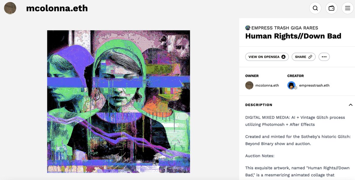 mcolonna65's tweet photo. @EmpressTrash Human Rights / Down Bad has landed. Now in the Colonna Permanent Collection. Just got the @Sothebys transfer. #upbig https://t.co/wxKKvcDfHT