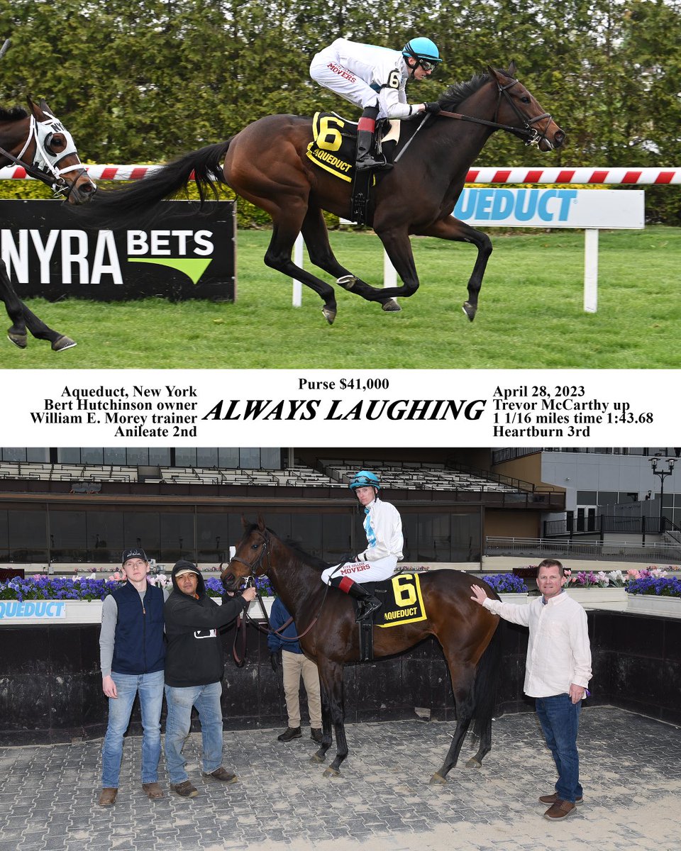 wemracing's tweet photo. Thanks Always Laughing for the Win ⁦@TheNYRA⁩ Big A . Great job ⁦@Garber_Owen⁩ ⁦@trevormmccarthy⁩ ⁦@MigBloodstock⁩ . Thank You owners from ⁦@GreenbrierGCC⁩ ⁦@sb_stables⁩ thanks Coglianese Photo https://t.co/bwnNKp7vb6