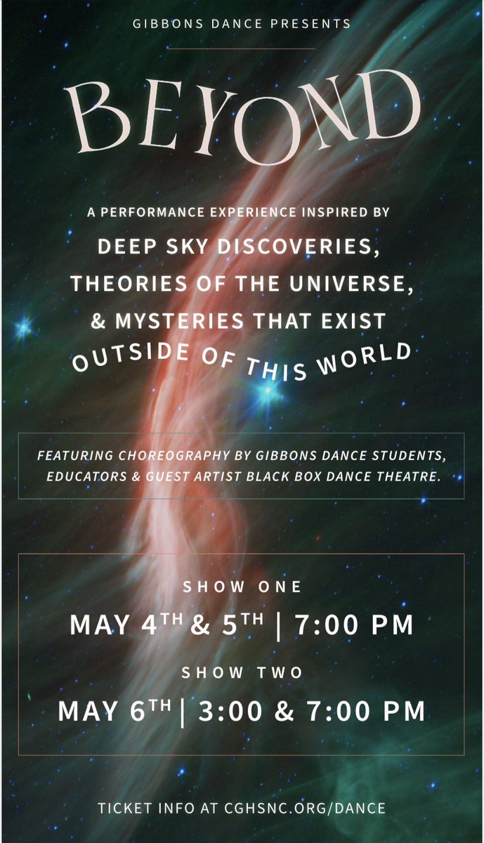 Tickets are on sale now for our Gibbons Dance Spring Concert ‘23 - “Beyond.” Purchase online at cghsnc.org/dance! (Two Parts) Show 1: 5/4 &amp; 5/5, Show 2: 5/6