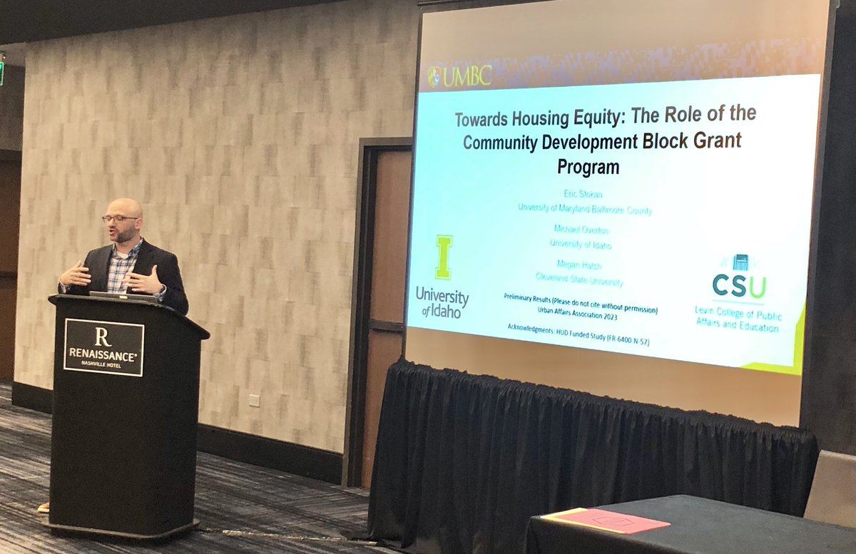 More housing equity research by <a href="/CSULevinCollege/">Levin College of Public Affairs and Education</a>’s <a href="/meganehatch/">Megan Hatch</a> being presented by collaborator <a href="/Ericjstokan/">Eric Stokan</a>. #UAA2023