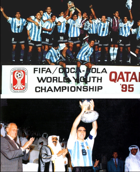 hernanclaus's tweet image. Se cumplen 28 años del título en Qatar 1995, de aquella #SeleccionArgentina Sub 20 de #Pekerman que le ganó 2-0 la final a #Brasil, con goles de Leo Biagini y Panchito Guerrero. @jpsorin6 levantó el trofeo para comenzar una época dorada de las Juveniles de @Argentina