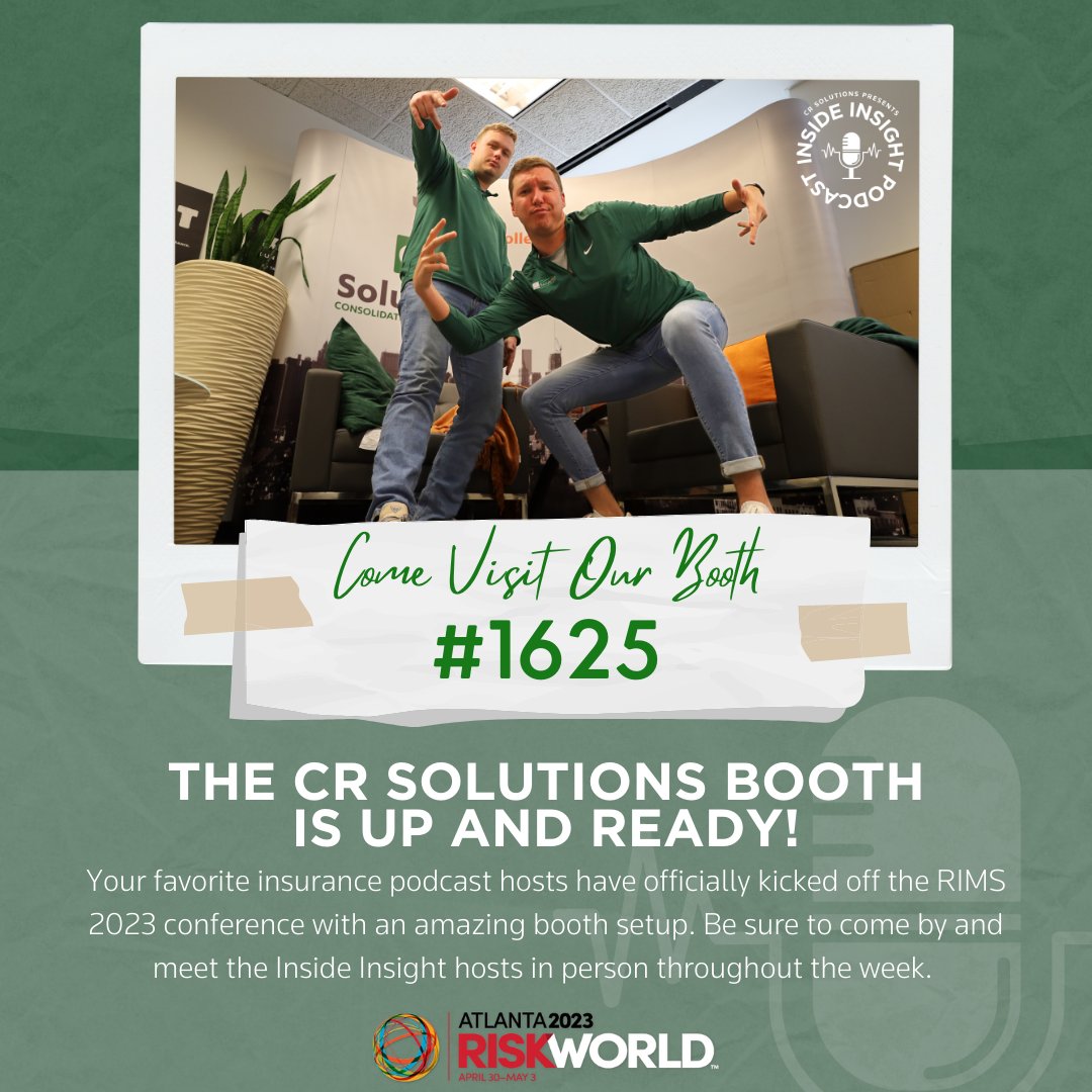 CRSWrapUps's tweet image. 💪The hosts of the #InsideInsight podcast have been working hard to set up the CR Solutions exhibit booth at RIMS 2023! 🎧 Listen to the latest episode of Inside Insight: hubs.li/Q01LM4cQ0
#RIMS2023 #insurancetracking #riskmanagement #podcast