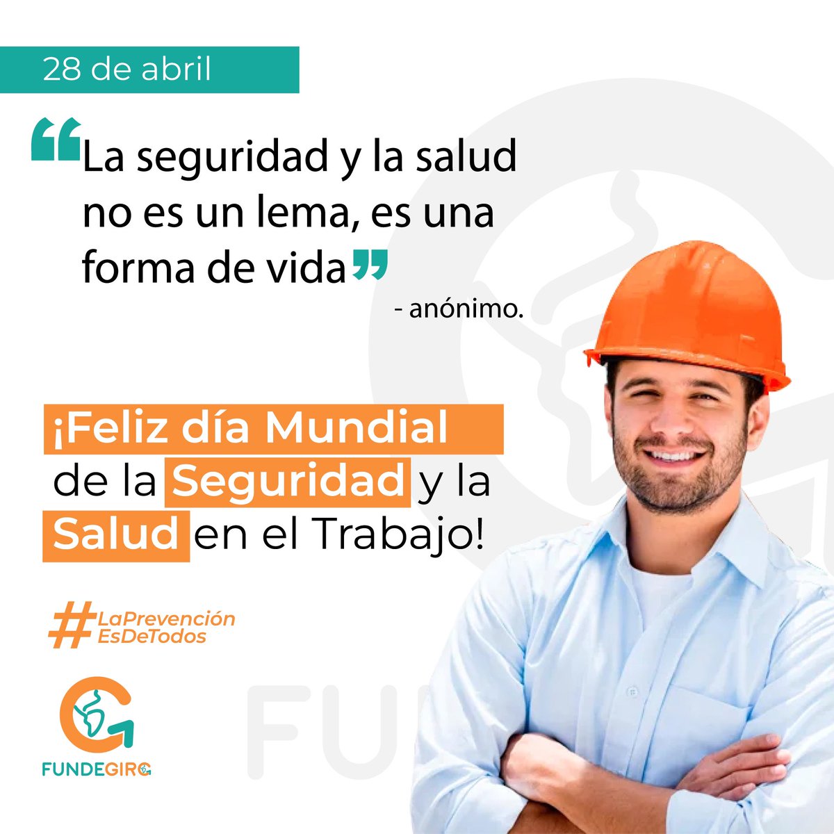 ¡Feliz día Mundial de la Seguridad y la Salud en el Trabajo! 👷🏻‍♂️👷🏽‍♀️

#LaprevenciónEsDeTodos