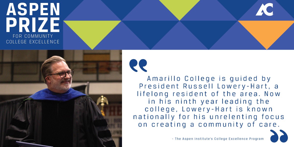 AmarilloCollege's tweet photo. Rounding out this weeks recap of AC's amazing win of the Aspen Prize for College Excellence, it would be remiss not to mention this was achieved in no small part to the leadership and diligence of college president Russell Lowery-Hart.
#gobadgers #SuccessIsAC https://t.co/PuxYxkBlKs