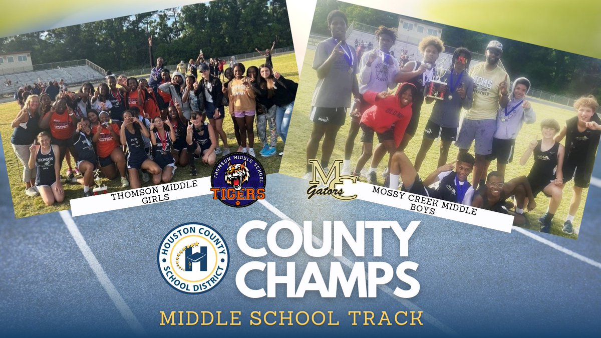 Congratulations to the Thomson Middle School girls team and the Mossy Creek Middle School boys team, our 2023 County Champs for track and field.  Way to go Tigers and Gators!

#herewegrowhouston
#herewegrowathletes
#herewegrowchampions