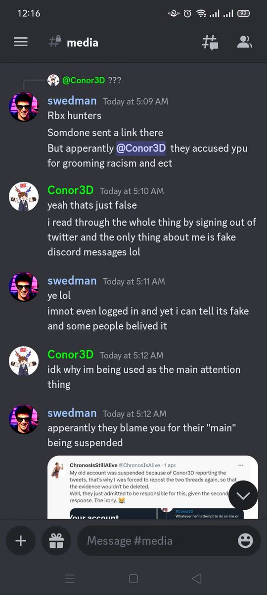 Chronos9394's tweet photo. #Conor3D
“Idk why I’m being used as the main attention thing”
Has Conor not seen what Finny and Endy said about this?? Including the Starry situation too??
And he let them be mods. https://t.co/5loF2JT5df