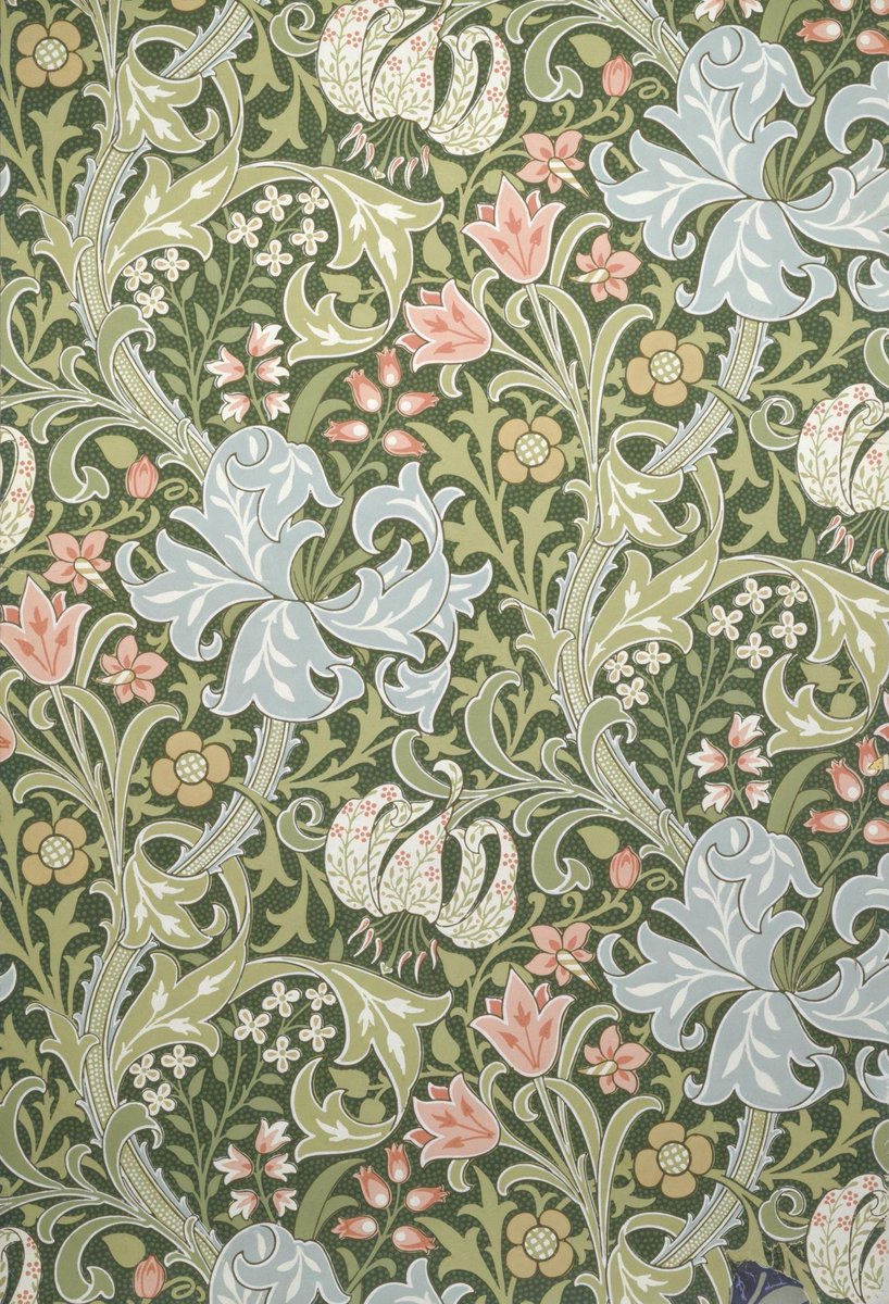 EveryMorris's tweet photo. Chronological Order, Pattern 118:

"Golden Lily", c. 1899
Wallpaper
J.H. Dearle

Image: V&amp;A https://t.co/NEbePCOl5q