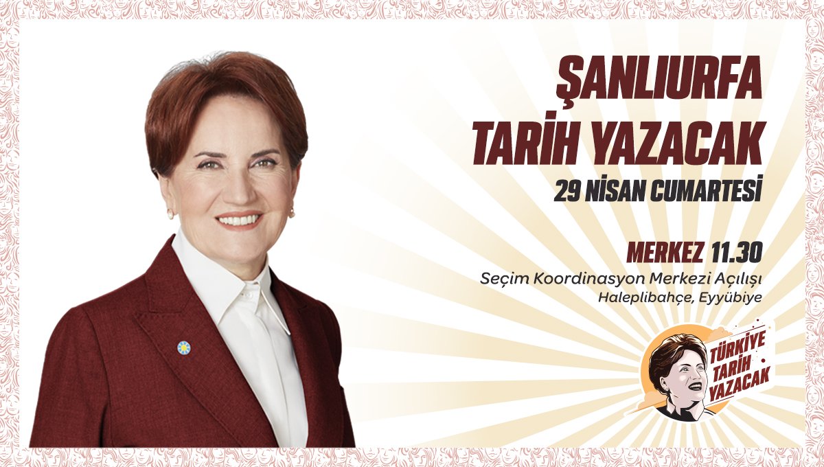 📍29 Nisan Cumartesi günü (yarın)
🕦11:30’da Şanlıurfa'dayız...

Hiç kimsenin endişesi olmasın;
14 Mayıs'ta #TürkiyeTarihYazacak!