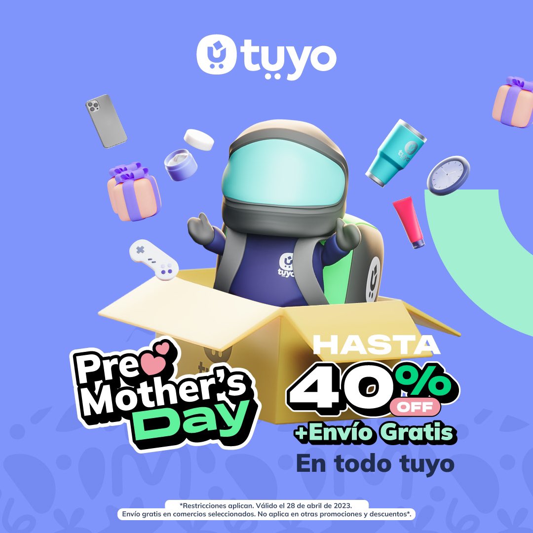 #ULTIMAHORA 🚨
Hasta 40% OFF + envío gratis en comercios seleccionados 🤪🚀
Compren sus regalos para mamá aquí: tuyoapp.com