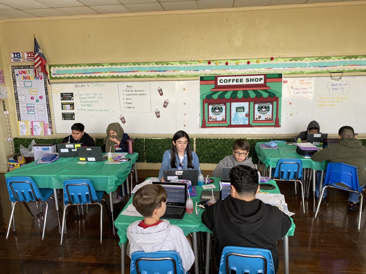 LeadWithJM's tweet photo. Welcome to STAARbucks what I can get for you today? ⭐️☕️We had our themed review day today. Students enjoyed reviewing for the Science STAAR in our very own café classroom. 🤩 @MemorialElm https://t.co/873EAQg7mr