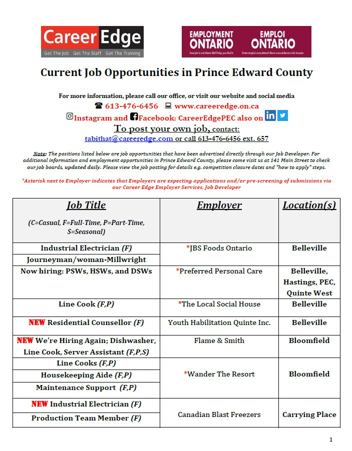 Career_Edge's tweet photo. PEC Part 1: Check out our latest job postings at https://t.co/1ssJYlK1nu
If you would like assistance or are ready to update your resume please give us a call at 613-476-6456!
#CareerEdge #gettheedge #getthetraining #getthestaff https://t.co/2IvStpq4hG