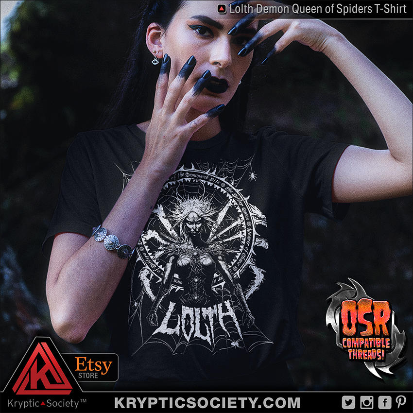 The Cult of #Lolth awaits, eager to claim new followers for their dark queen. Will you be one of them? 🕸️🕷️

👕 NEW┊ Lolth Queen of Spiders T-Shirt
Tee Shop ► bit.ly/3Nl1zb0
_
#DnD #ADnD #OSR #Grognard #DnD5E #GenCon #Drow #Metal
