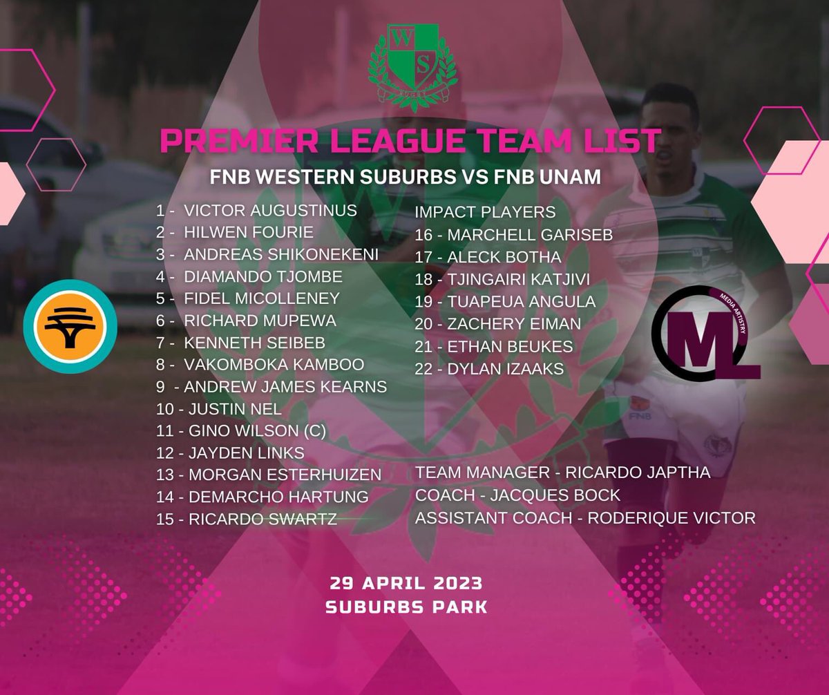 fnb_wsrc's tweet photo. Match Day Squads - Premier and Reserve against FNB UNAM - 29 April 2023 https://t.co/OQ3WmNTyZr