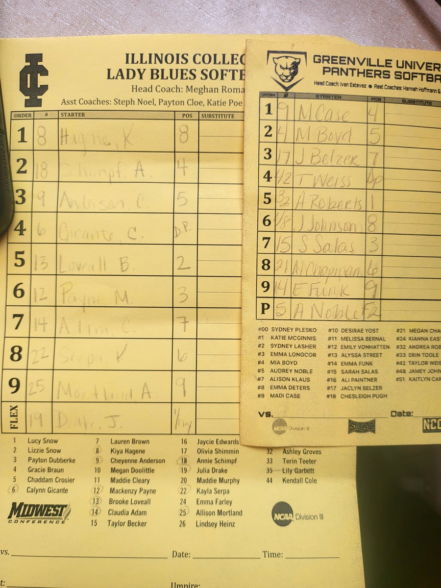 NateDavidson6's tweet photo. Today's lineup for Illinois college vs @Softball_GU_ 
#GUSMGT240 https://t.co/NVbMl1reY6