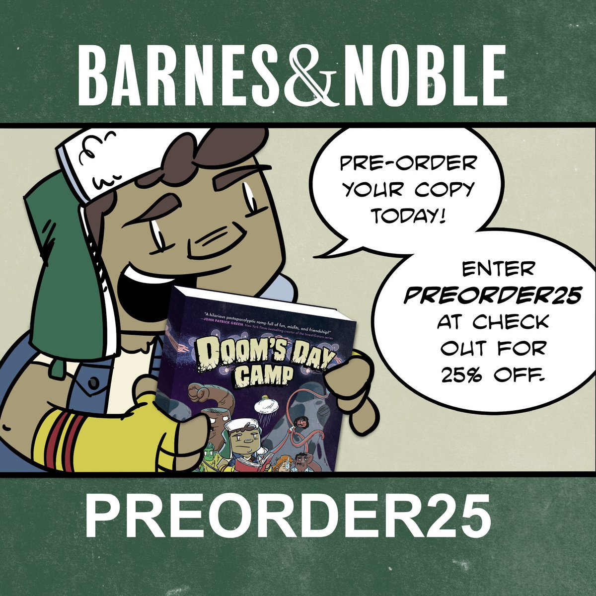 MortimerJMoose's tweet photo. Last day to use coupon code PREORDER25 @barnesandnoble. Order DOOM’s DAY CAMP: THE STORY EATER while the getting is good. #middlegradegraphicnovel #doomsdaycamp #barnesandnoble #penguinkids #presale https://t.co/jTUx6UgHmy