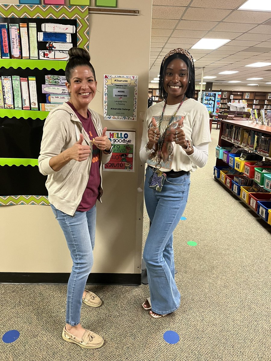 RoxanneCarbajal's tweet photo. At Moore Elementary, we are trying out the observe me challenge!  Today we had our first participant get observed. It was an amazing library lesson. Mrs. Guenard was so happy to share her expertise with us! #observemechallenge #pisdlachat #pisdetla https://t.co/vl5wojJ7Ot