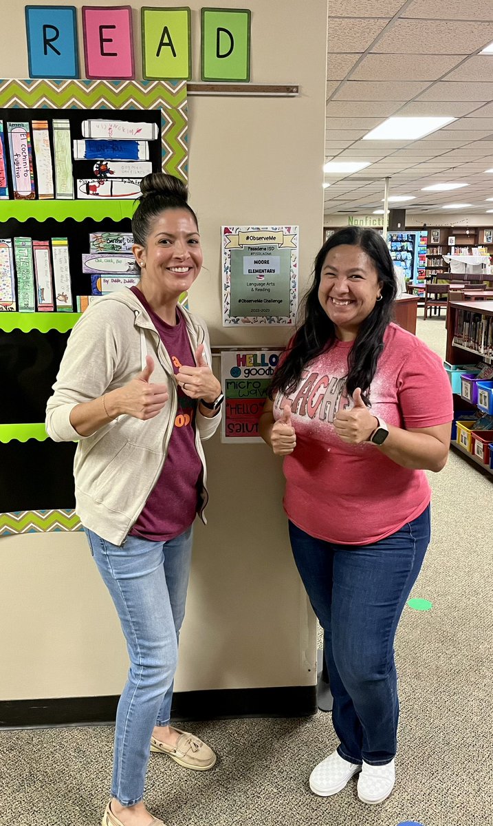 RoxanneCarbajal's tweet photo. At Moore Elementary, we are trying out the observe me challenge!  Today we had our first participant get observed. It was an amazing library lesson. Mrs. Guenard was so happy to share her expertise with us! #observemechallenge #pisdlachat #pisdetla https://t.co/vl5wojJ7Ot