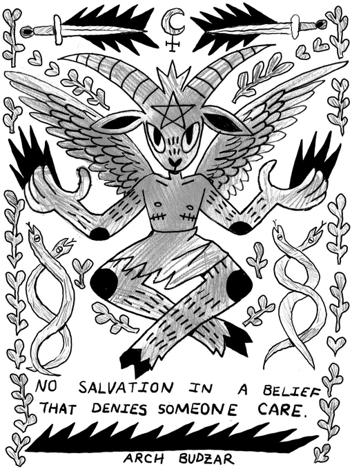 ⚔️NO SALVATION IN A BELIEF THAT DENIES SOMEONE CARE ⚔️  This piece is currently available as a print that supports ongoing fundraising for abortion access in the U.S.A.  More information can be found on my website. ❤️‍🔥  