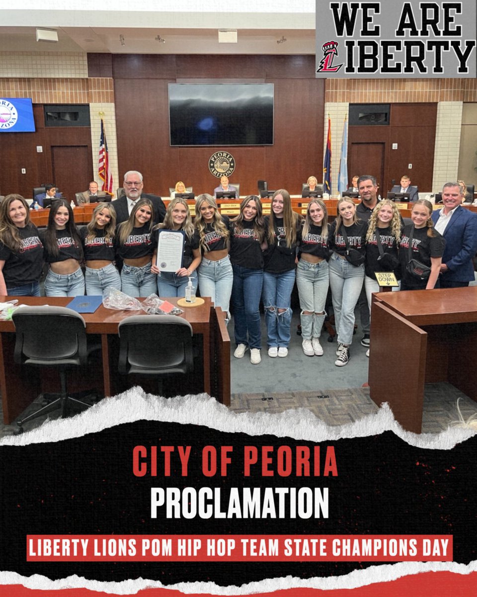 Thank You @Cityofpeoria Mayor Jason Beck for honoring our @Libertylionshs Hip Hop team by declaring a City of Peoria Proclamation April 25th 'Peoria Liberty Lion Hip Hop State Champions Day' Congratulations to our Back to Back State Championship.  #WeAreLIBERTY @peoriaunified11