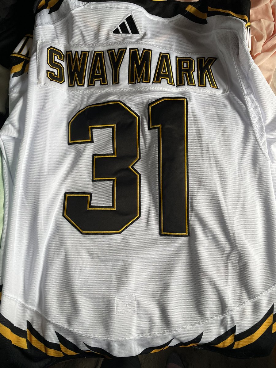 New <a href="/NHLBruins/">Boston Bruins</a> jersey to honour my fav goalie tandem <a href="/Icebeardude/">Linus Ullmark</a> <a href="/JeremySwayman/">Jeremy Swayman</a>  just in time for game 6 #GoBruins #NHLBruins