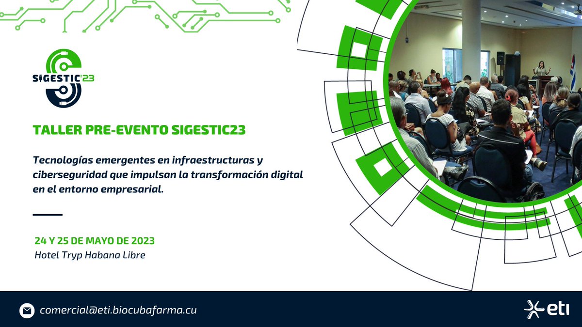 etibiocubafarm1's tweet photo. 2do taller pre-evento #SIGESTIC23: Tecnologías emergentes en #infraestructuras y #ciberseguridad que impulsan la transformación digital en el entorno empresarial.
🗓 24-25 de mayo
📍Hotel Tryp Habana Libre
Manténgase cerca! Pronto compartiremos todos los detalles.
#ABuenPuerto https://t.co/ct3mr46NCt