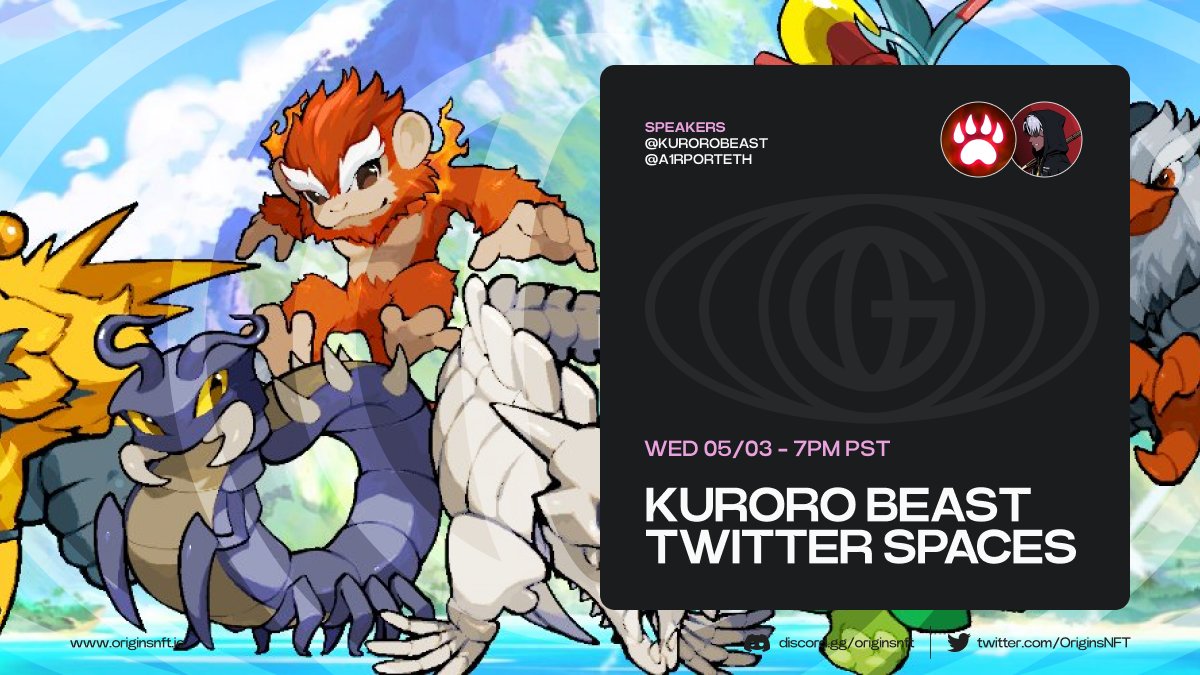 OriginsNFT's tweet photo. Join us for an AMA with @kurorobeast on May 3rd at 7pm PST hosted by @a1rportEth 

https://t.co/TD2CILalLS https://t.co/S8qyxaY4a1