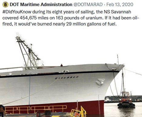quakes99's tweet image. DYK?🤔 World's first #Nuclear propelled merchant cargo ship ran for 8 years, travelling 454,675 miles on a single fuel load of 163 lbs of #Uranium😯 avoiding the carbon emissions from burning 29 Million gallons of #FossilFuels🌞⚛️🚢 #CarbonFree #NetZero #EnergyTransition #ESG🌊🏄