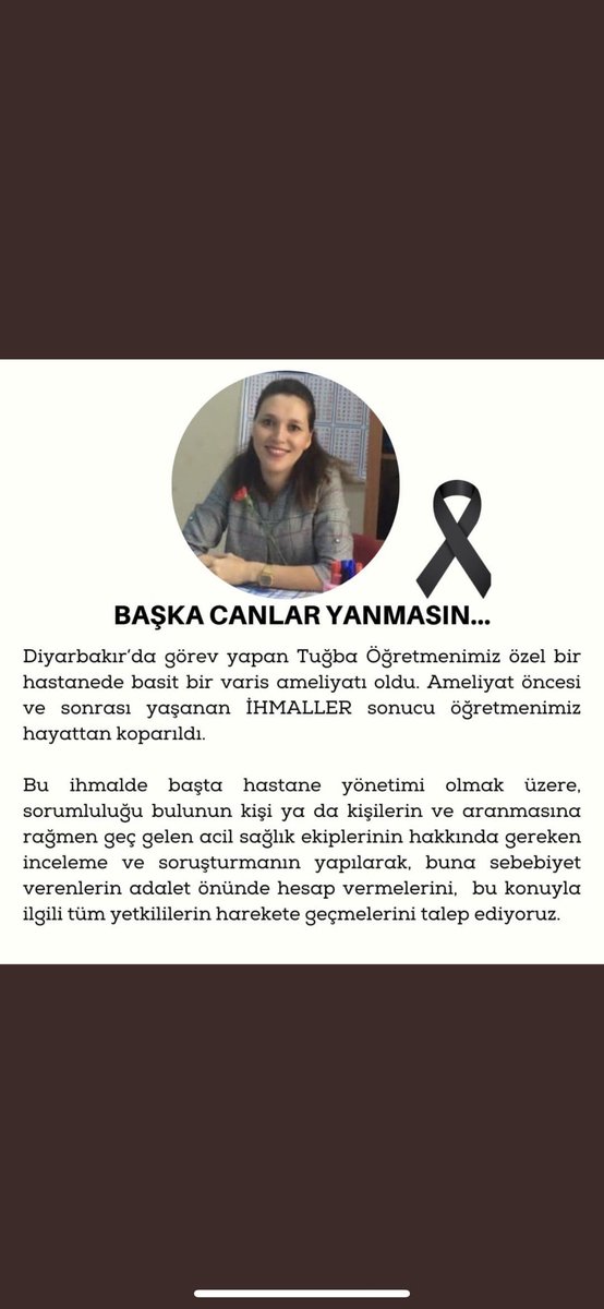 scremadam's tweet photo. #tuğbayıihmalleröldürdü 
Bir anne, bir eş, bir can gitti 
İhmaller araştırılsın
Sesimiz duyulsun! https://t.co/8y2hNz75Ay