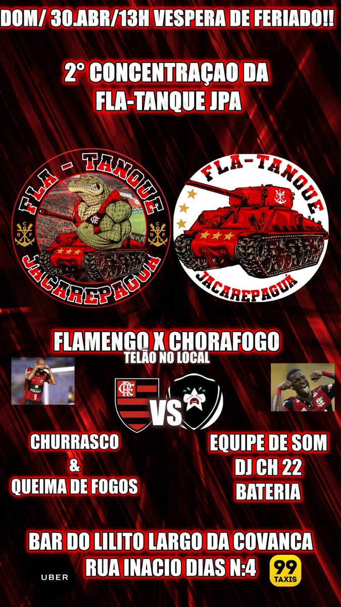 FlaTanque's tweet photo. Domingo dia 30/04 é dia de MENGÃO, dia de FESTA NA FAVELA COM A FLA-TANQUE!!! Você que é Flamengo pode se sentir à vontade para se juntar a nós! Nossa índole é uma só. TORCER PARA O MENGÃO!!!! 🐊⚫️🔴 https://t.co/9MqCMVD3eZ