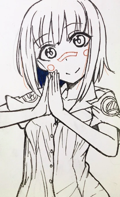 #週末ガルパンお絵描き120分一本勝負20230428 「アウンさん(リボンの武者)」 寝落ちしてた^o^ アウンさんカード出来ました。