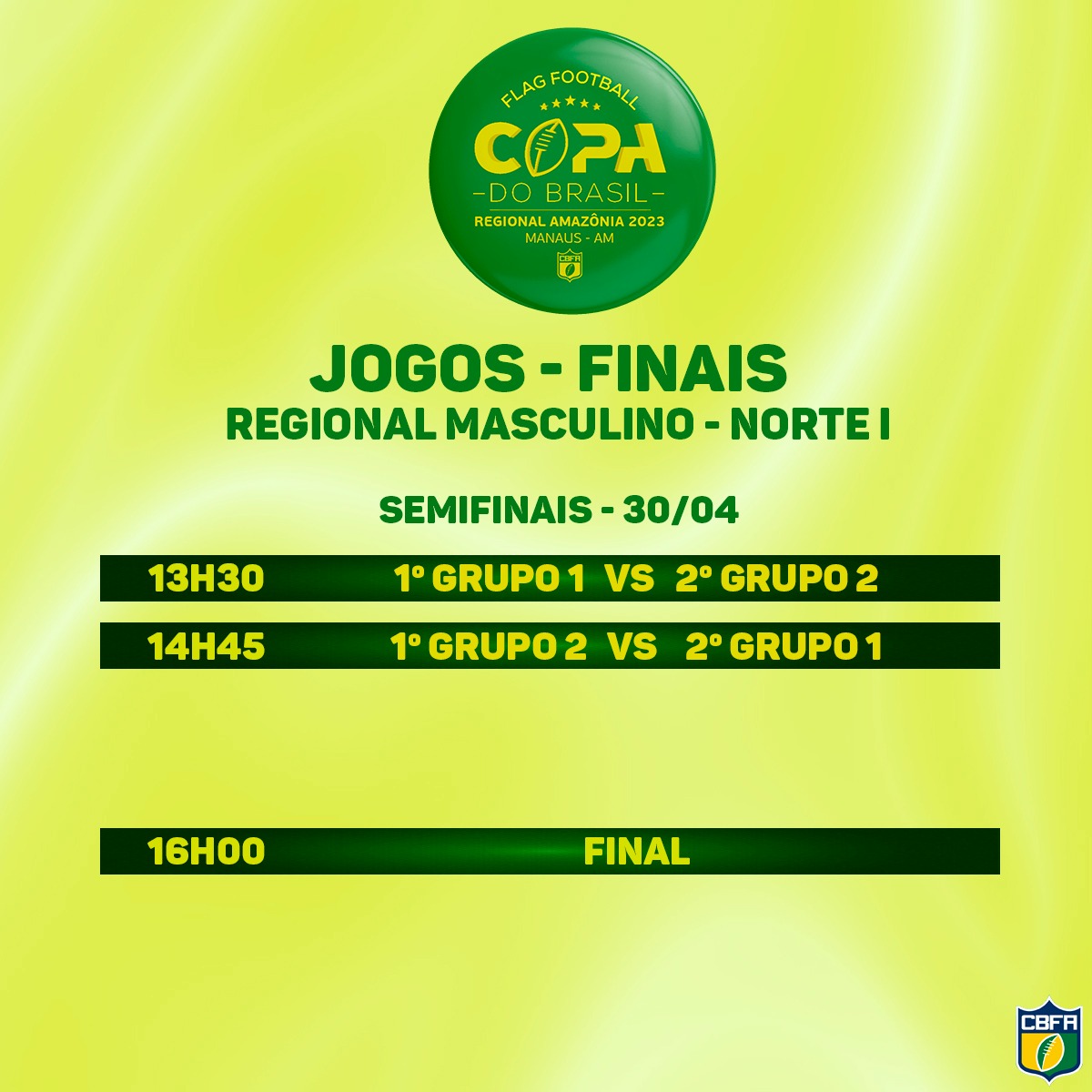 Neste fim de semana tem Regional da Copa do Brasil de Flag Football Masculino em Manaus!

Confira as equipes participantes e os horários dos jogos!