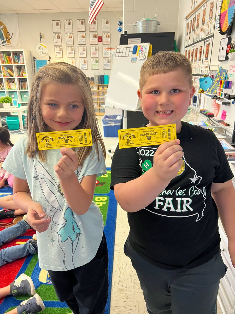 I had 2 Golden Tickets for the Dragon Faire to give out to “worthy Dragons”. Couldn’t think of 2 more worthy Dragons than Kennedy &amp; Kaysen! These two put in a lot of work to be successful &amp; they never complain about it! Can’t wait to see you at the Faire! <a href="/StoneCreekPTC/">Stone Creek Elementary PTC</a> #SCEsoars