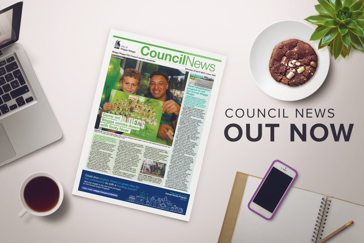 WaggaCouncil's tweet photo. In this week's issue of Council News 🥐☕🍳

🌟 A special treat for our city's Green Machine fans 🏉
🌟 Stepping up the roadworks across Wagga Wagga 🚧
🌟  tourism&amp; events industry masterclasses + more

Read it now 👉 https://t.co/sez25d2J5y https://t.co/65BAI1Ckxx