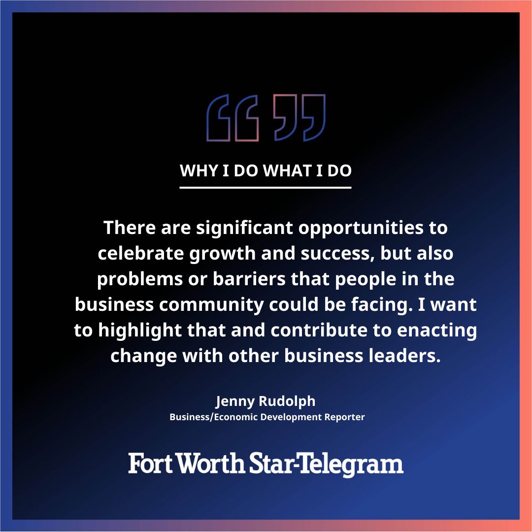💵In our WHY I DO WHAT I DO series business &amp; economic development reporter Jenny Rudolph talks about her passion &amp; commitment to local business coverage affecting everyday lives. To read Jenny’s stories follow her <a href="/JennyRudolph7/">Jenny Rudolph</a>   
#startelegram #WhyIDoWhatIDo #localjournalism