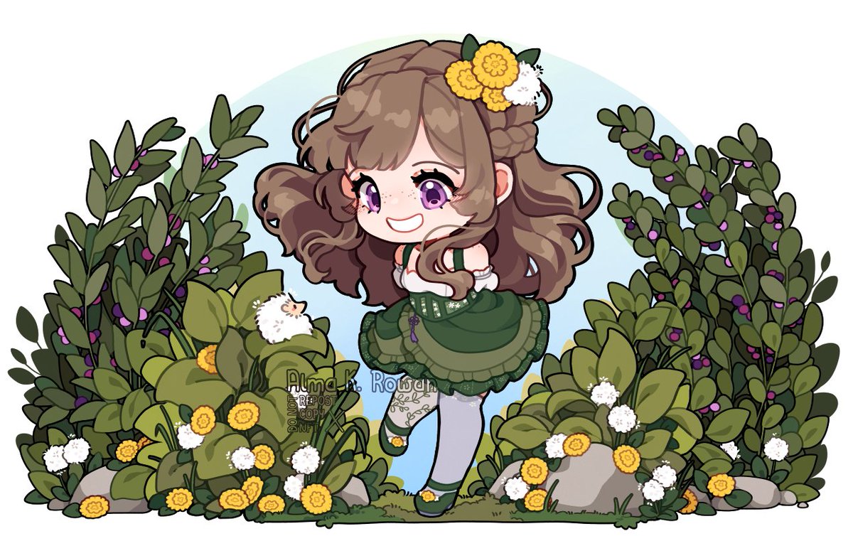 AlmaKRowan's tweet photo. Since there's no fresh art today after all, I'll take this chance to remind you that I posted a FREE guide to how I chibi-fy flowers for my style like this! https://t.co/AqzbzyqoP5